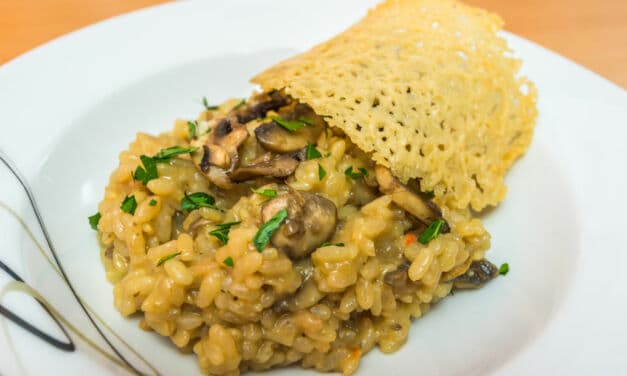 Recette de Risotto aux champignons de Paris et sa tuile de parmesan