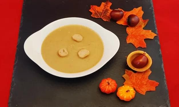 Velouté de potimarron et châtaignes. Une recette de soupe pour Halloween.